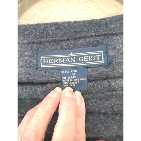 Herman Geist poncho 100% wool vintage grey kangaroo pocket, quiet luxury - Picture 4 of 5